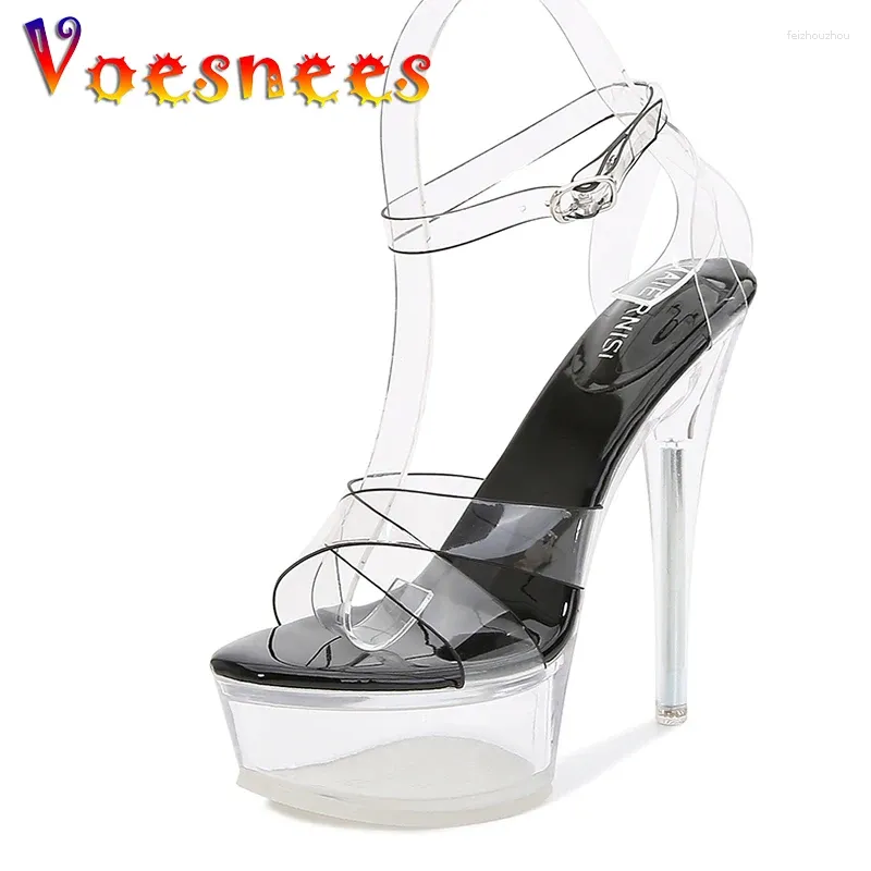 Voesnees Transparent Crystal Sandals Wedding Shoes Platform Women Super High Heel14cm 2024 Ankomst Kvinnlig poldans 6221