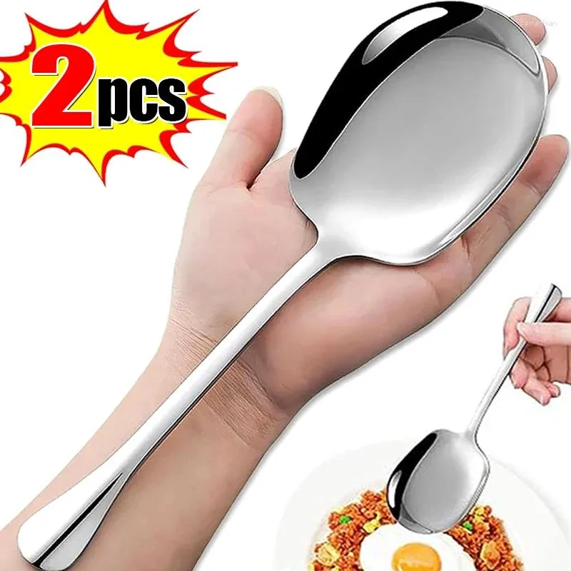 Cuillères 2 / 1pcs grandes cuillères en acier inoxydable épaississer la longue poignée de soupe scoops ronds pour les ustensiles de cuisson en pot ustensiles de cuisine