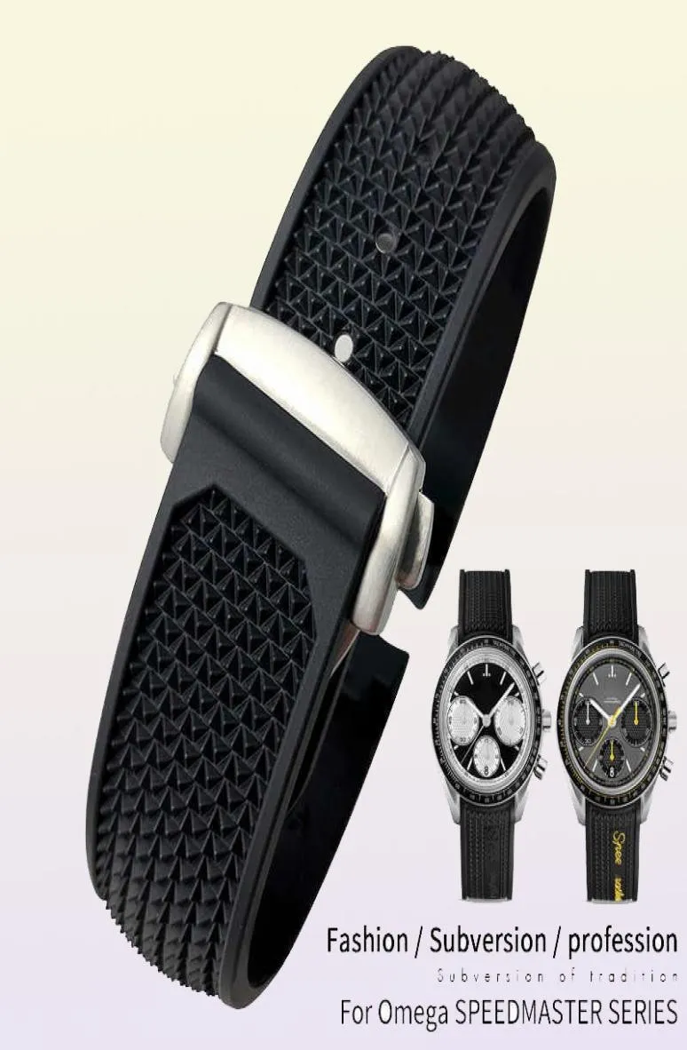 Bekijkbanden 20 mm 21 mm 22 mm 18 mm 19 mm hoogwaardige rubberen siliconen horlogeband fit voor Omega Speedmaster Watch -riem stalen implementatie3614318