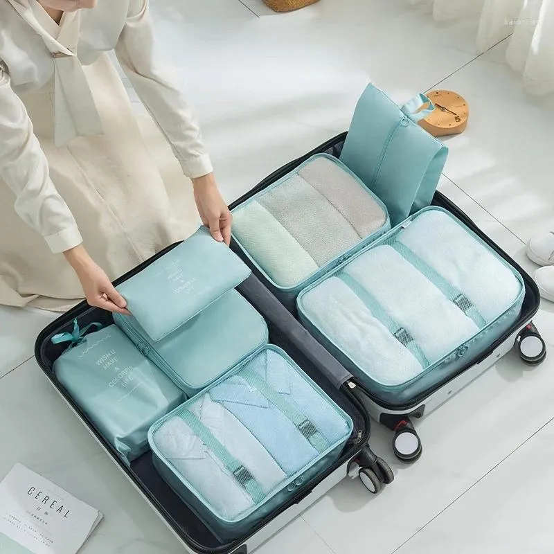 Sacs de rangement 6pcs 7pcs Organisateur de voyage Sacching d'emballage Sac imperméable pour les valises
