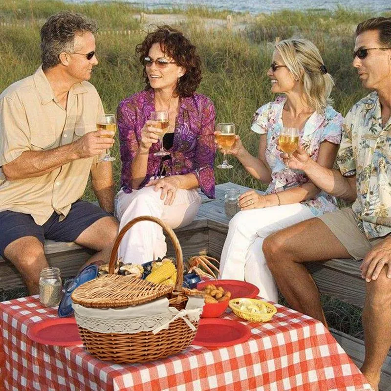 Weidenpicknickkorb mit Deckel und Handlungslinern Rattan gewebten Obst -Lagerkorb für Picknickpartys im Freien