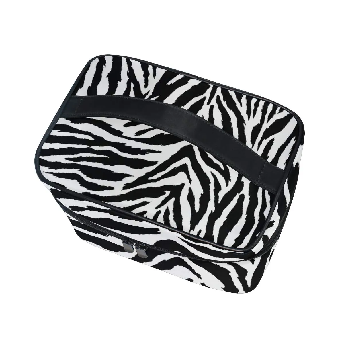Animal Zebra Print Black White Skin Cosmetic Bag Large Capacity Handy Toiletry Case Travel Makeup Organizer for Girls Women