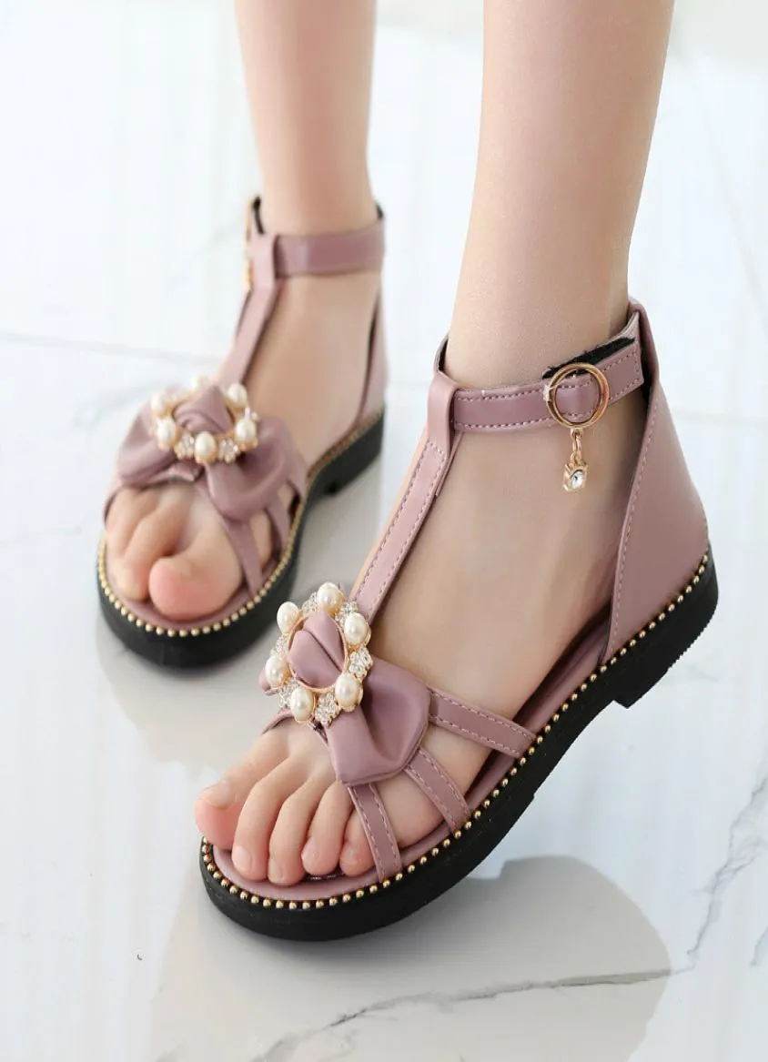 Girls Sandals For Children New Summer Fashion Princess Pearl Soft Child Child Student Flat Sandals2436012
