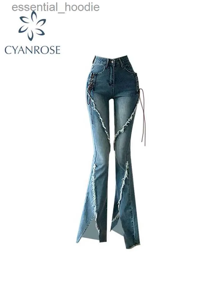 Dżinsy damskie Y2K Flare Dżinsy Vintage Niski podzielone spodnie Modne Ustanie odzieży Spodnie damskie ciasne dżinsy C240411