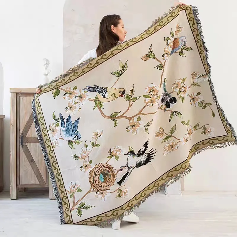Moderne eenvoudige bankdeken voor bank Noordse bloem en vogel gebreide gooi deken voor bed -sprei wintertapijtdruppel schip