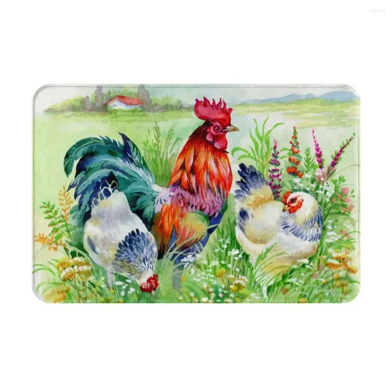 Tapis poulet et coq paillasson intérieur bienvenue tapis de flanelle entrée en dehors des tapis antidérapants