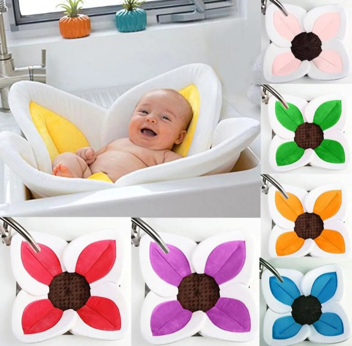 New baby Flower Bath Tub Newborn Blooming Sink Bath For Baby Boy Girl Foldable Shower Play Bath Infant Plush Floral Cushion Mat4121750