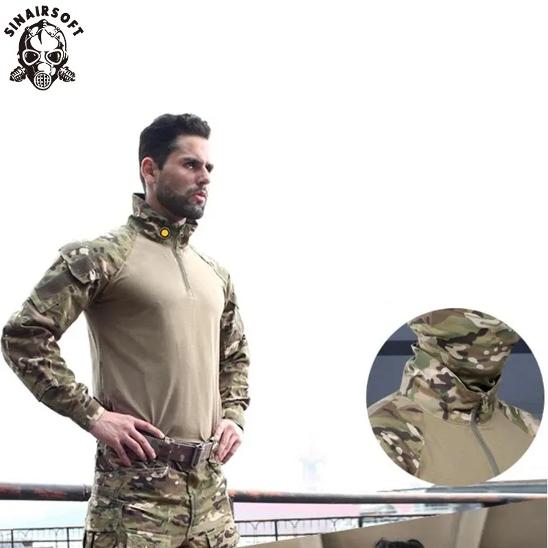 Pants Sinairsoft Taktik G3 Kamuflaj Takım Military Airsoft Üniforma BDU Hızlı Saldırı 1/4 Zip Savaş Gömlek Pantolon Set Multicam Sniper