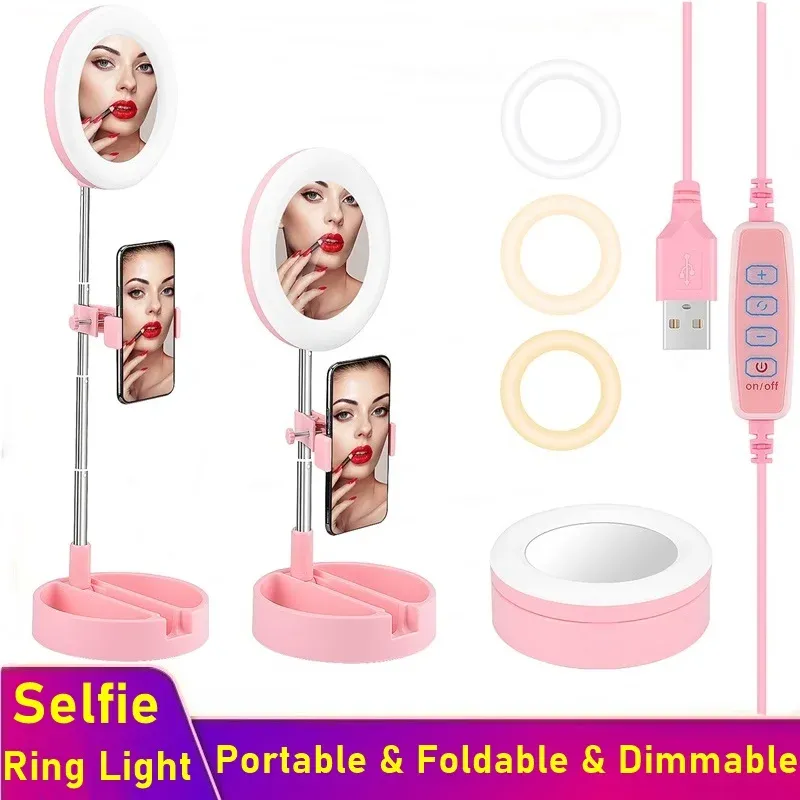 Lights Universal Portable Selfie Fill Ring Light 6 Inch Dimmable LED Light Camera Phone Foldable Tripod For Makeup Video Live Studio