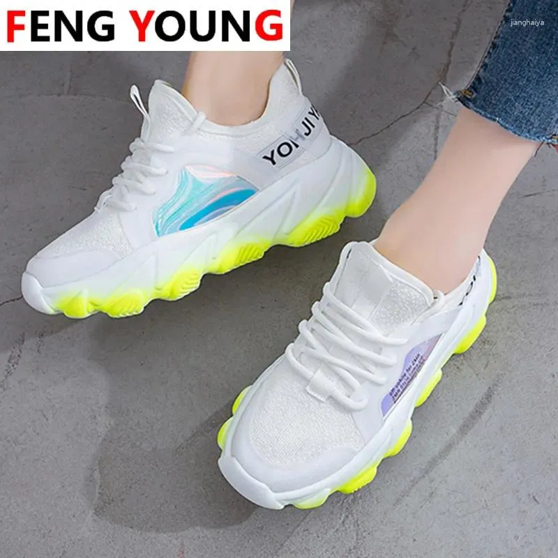 Fitnessschuhe Frauen Sneaker atmungsaktives Mesh Grüne Plattform Ladies Chunky Summer Strick Flats lässig