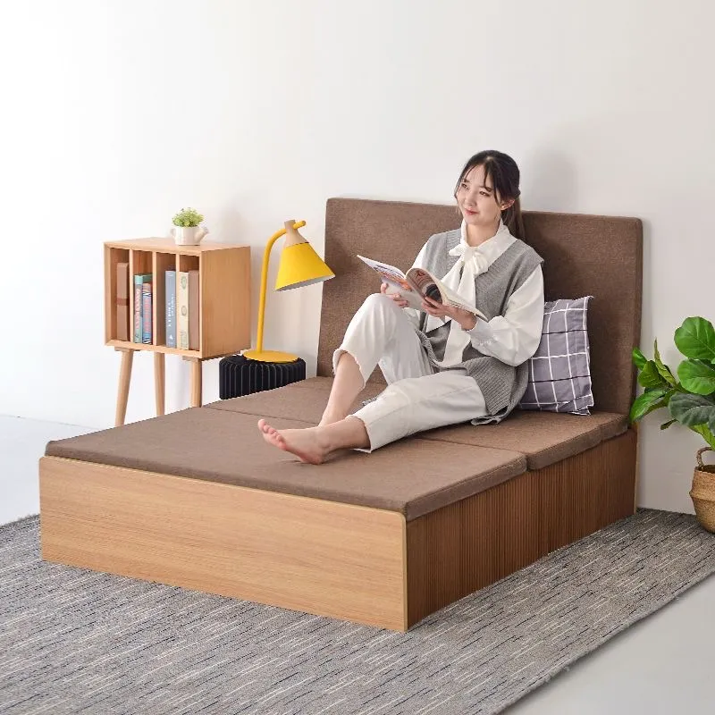 Multifunctional Kraft Paper Folding Bed 120x210cm for Invisible Office Lunch Break Bidden Bed with Thick Memory Foam Mattress