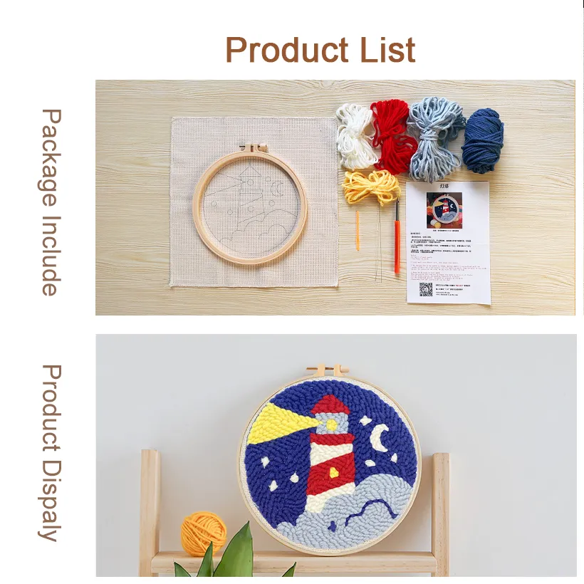Feltsky Moon Punch Needle Kit For Beginners, Including 8 INCH Hoop, Pattern, Cotton Threads, Punch Needles, Needle Threader, Instruction