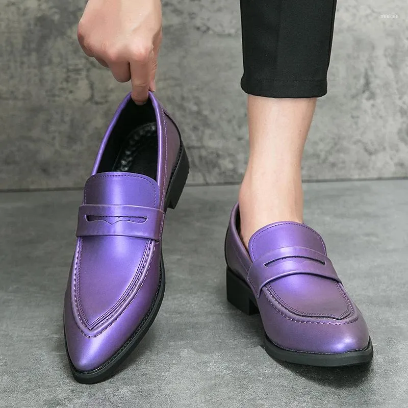 Lässige Schuhe 2024 Frühling Britisch -Yuppie -Style -Ladungssteuer für Männer schwarzes Gold Purple Hombre Daily Kleid Bankett Spitzes Leder