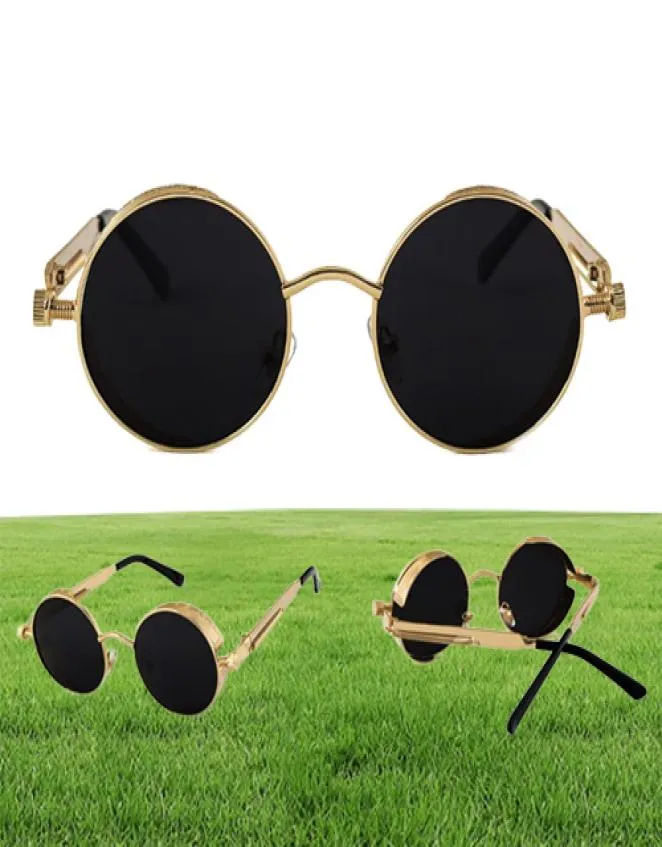 Óculos de sol UV400 de alta qualidade uv400 steampunk macho de vedação espelhada óculos de sol redondo óculos de sol retrô gafas mascu1444469