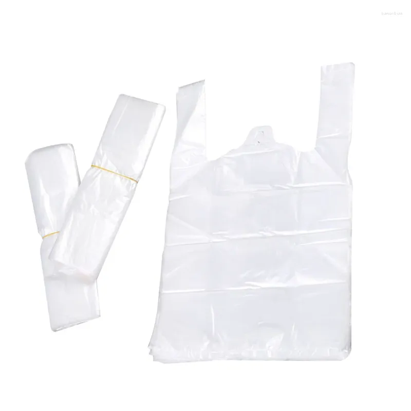 Storage Bags 100 Pcs Disposable Shopping Clear Poly Large Plastic Grocery T- Shirt 100pcs