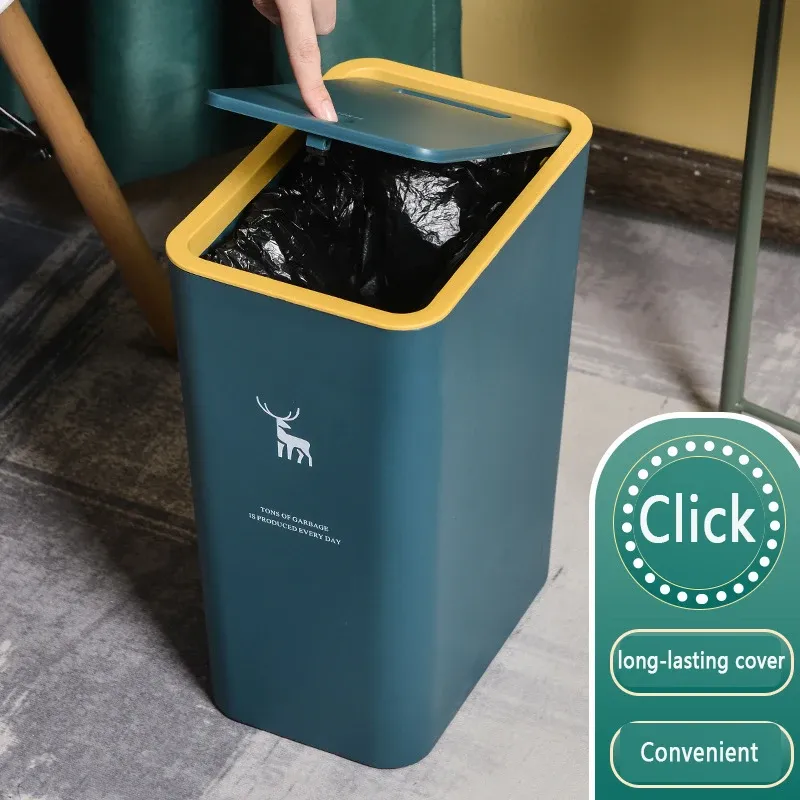 Kitchen Bathroom Toilet Waste Bins Large-Capacity Trash Can Plastic Household Trash Can Nordic Garbage Bin 10L 15L