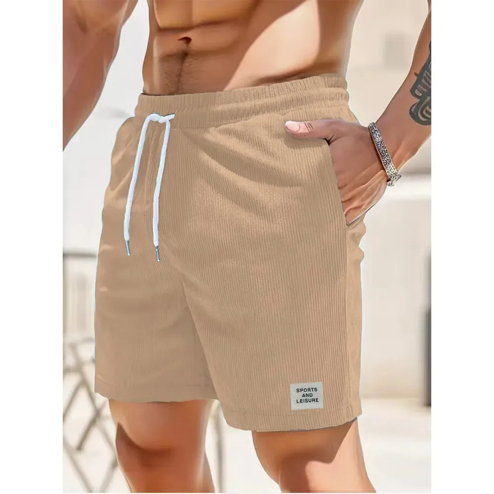 Summer Solid Color Men Corduroy Sweatpants Casual Shorts Mens Beach Basketball Kort byxor Kläder 240411
