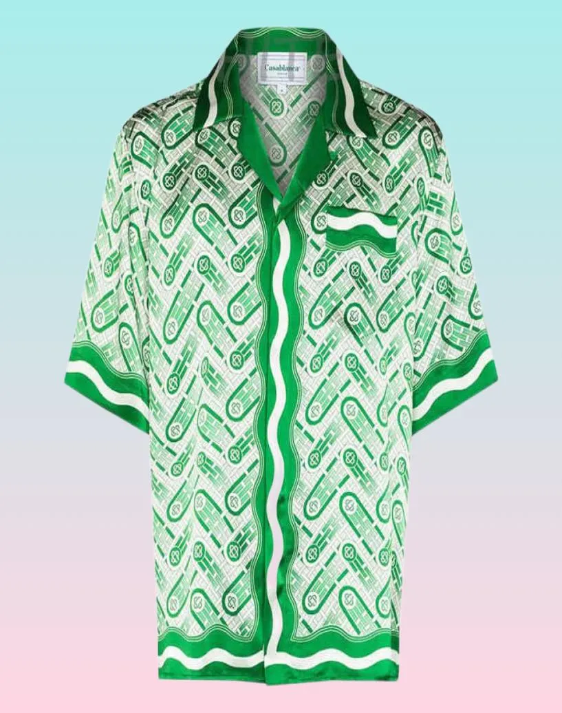 Casablanca 2022 Nowe małże koszule Prairie Green Print Unisex Loose British Silk Shirt Designer TEES Womens Lose Summer4907378