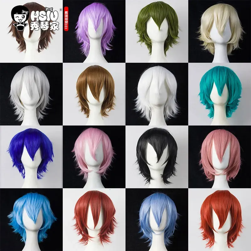 30cm Cosplay Wig Short Hsiu noir blanc violet bleu rouge haute température fibre de synthèse perruque Part de la perruque multiple