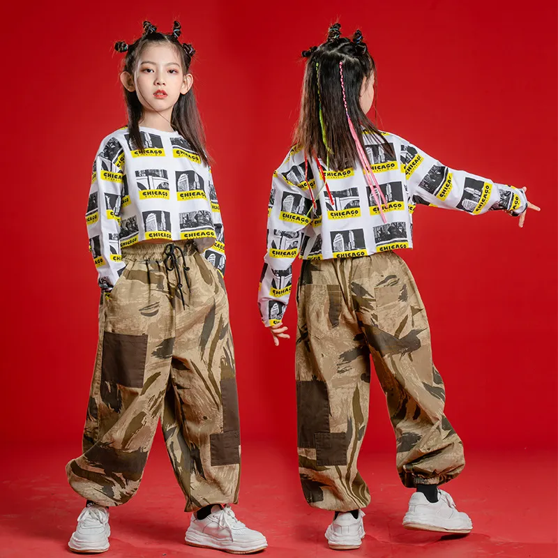 1167 Tenue de scène Hip Hop Vêtements Kids Gar garçons Jazz Street Dance Costume Sweat blanc noir Pantalon Pink Pantal