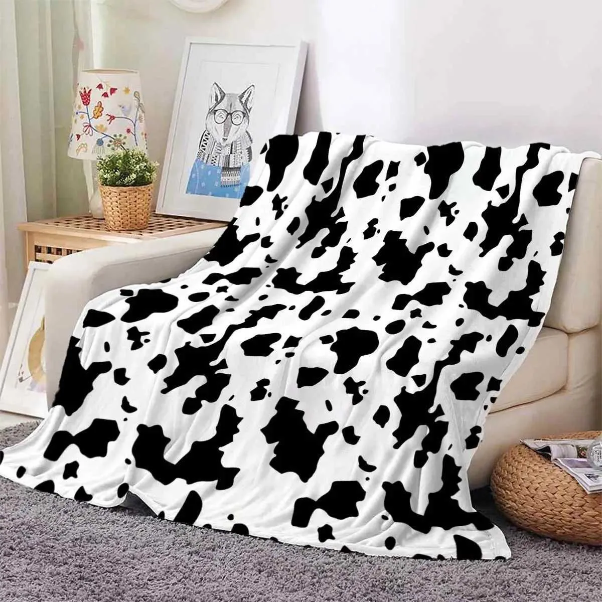 Blankets Cow pattern double-sided printing flannel blanket office nap blanket air conditioning blanket living room sofa set blanket