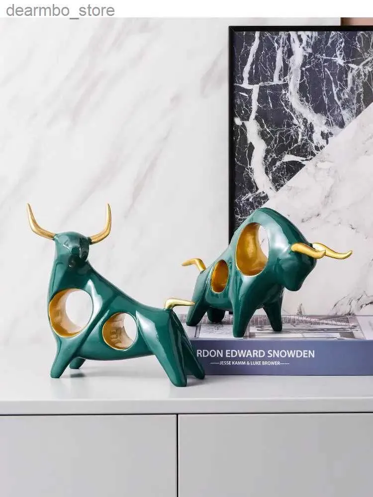 Kunst- en ambachten hars simulatie dieren cartoons Old Hollow Out Abstract Cattle Bull Handwerk meubels Modern Home Decoration L49