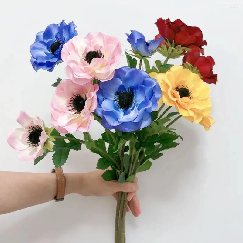 Decorative Flowers 3 Heads Anemone Fake Silk Flores Bouquet Home Decor Artificial Party Wedding Decoration Wreath DIY Crafting Accessories