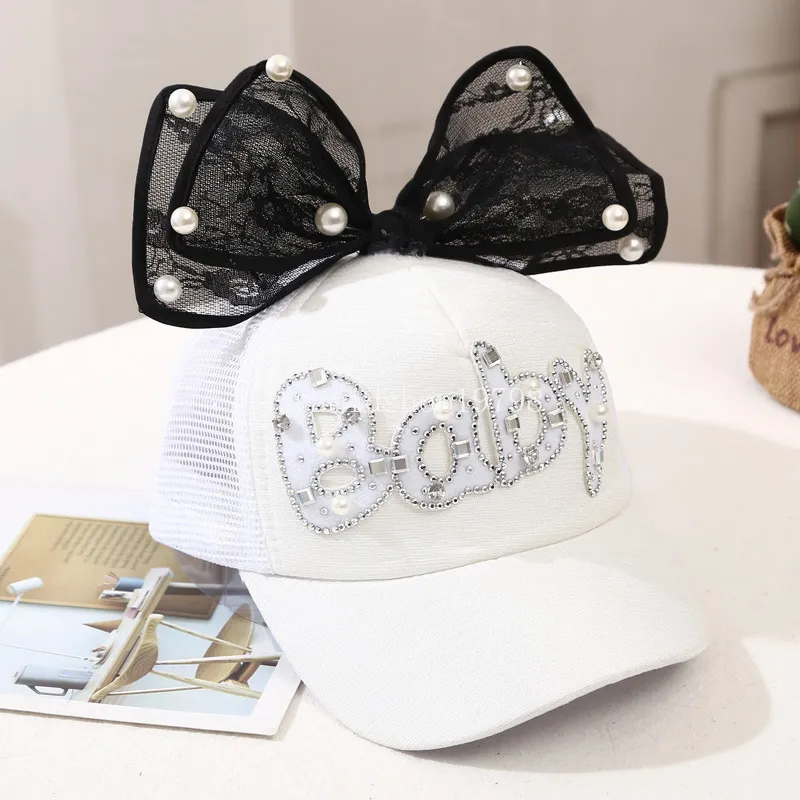 Summer Baby Girl Baseball Cap Large Bow Letter Peaked Hat for Toddler Solid Color Breathable Mesh Kids Sun Hats