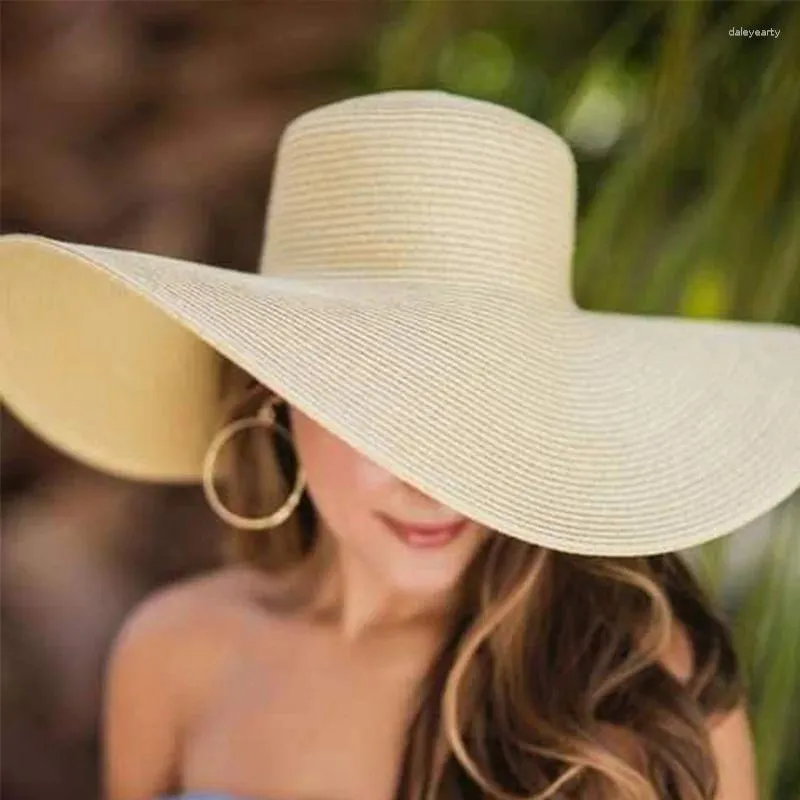 Beretten Big Handig Straw Hat opvouwbare strandmeisje Zomer By the Sea Hats Outdoors Vacation zonnebrandcrème Breamelijke mode Sunshade Caps