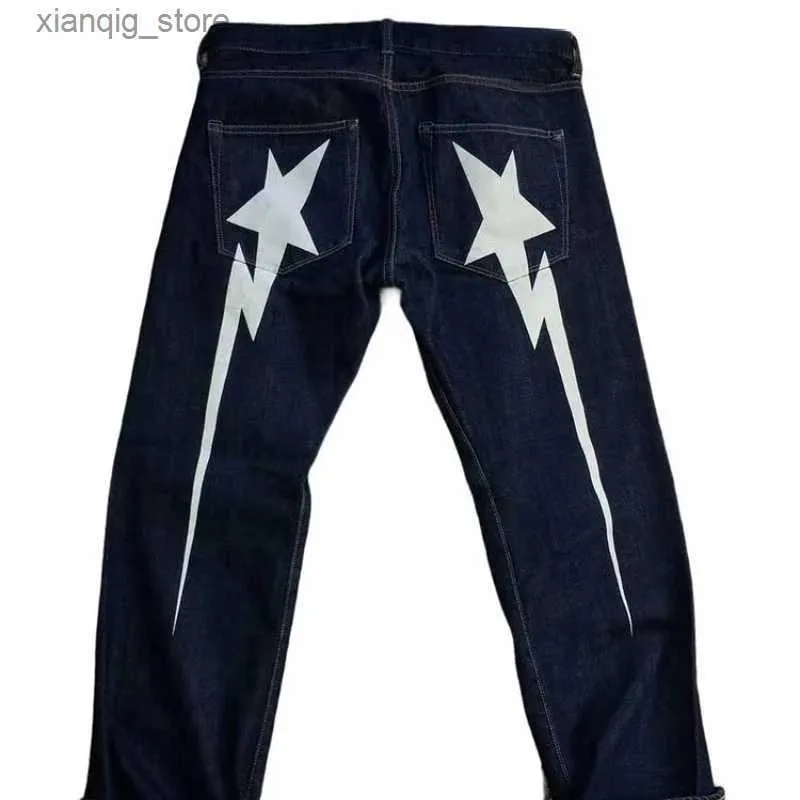 Herren Jeans Y2K Jeans Harajuku Retro 2023 Neues Blitzmuster Druck Jeans Herren Damen Hip Hop Street Weite Bein lose Jeans L49
