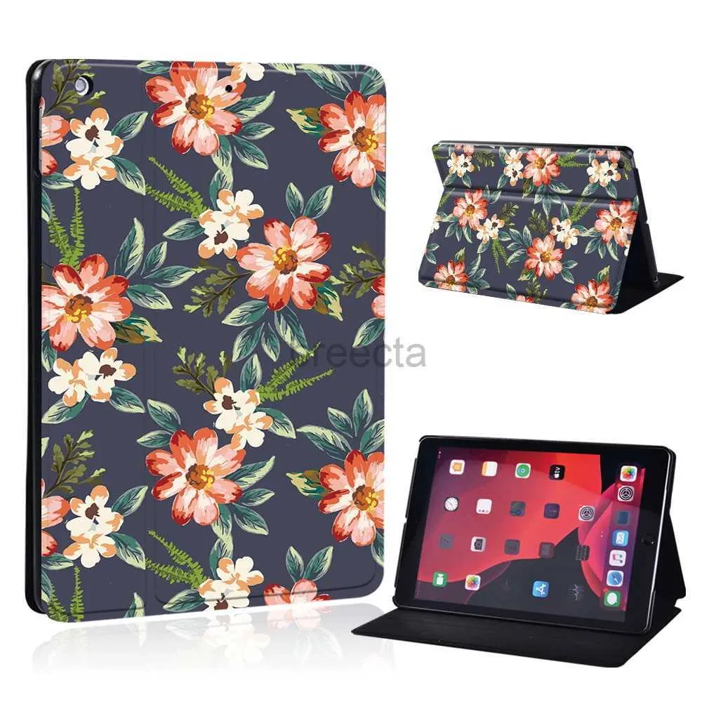 Tablette PC Cases Sacs Couverture d'impression florale pour iPad 9th 10.2 Case pour iPad 8th 7th Generation Pu Leather Tablet Case pour iPad 2 3 4 Gen 9.7 / Mini 4 5 6 240411