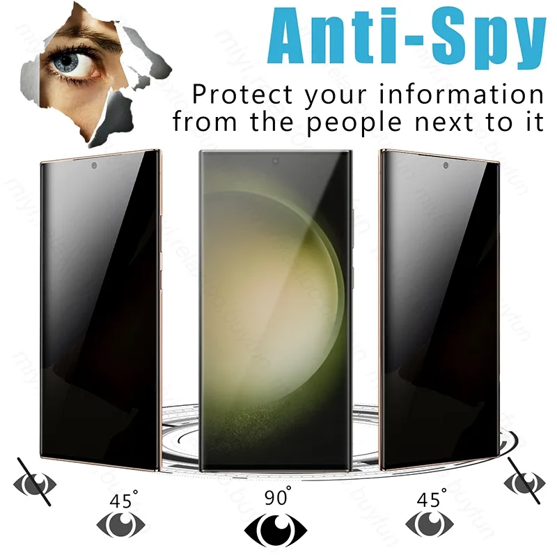 2PCS 19D منحنى الزجاج المقسى لـ Samsung S23 Ultra Privacy Screen Cover Film Samsungs S 23ultra S23ULTRA S 23 Ultra