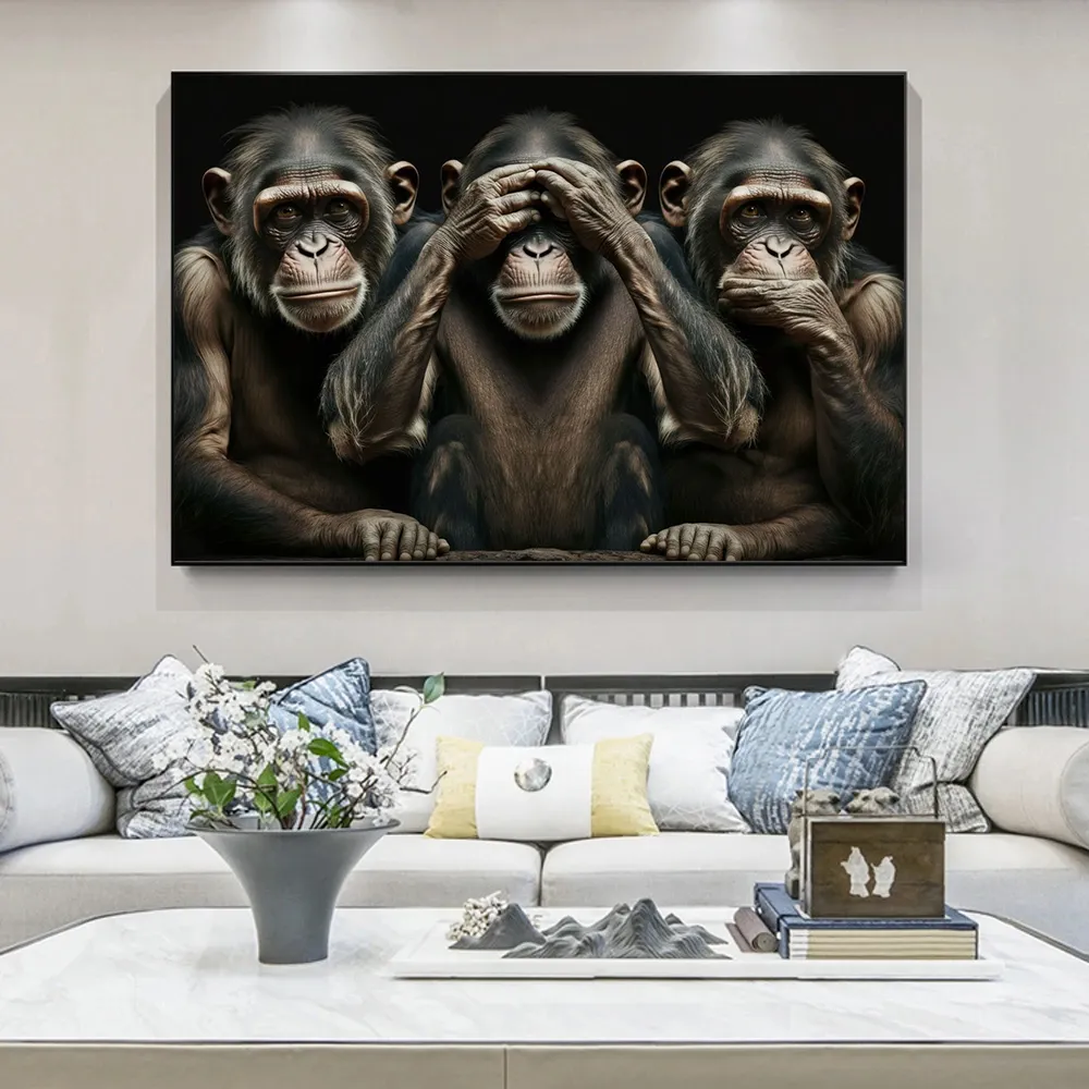 Три мудрых обезьян портретный художественный плакат печать холст рисовать животные стена искусство для гостиной домашний декор кудрос