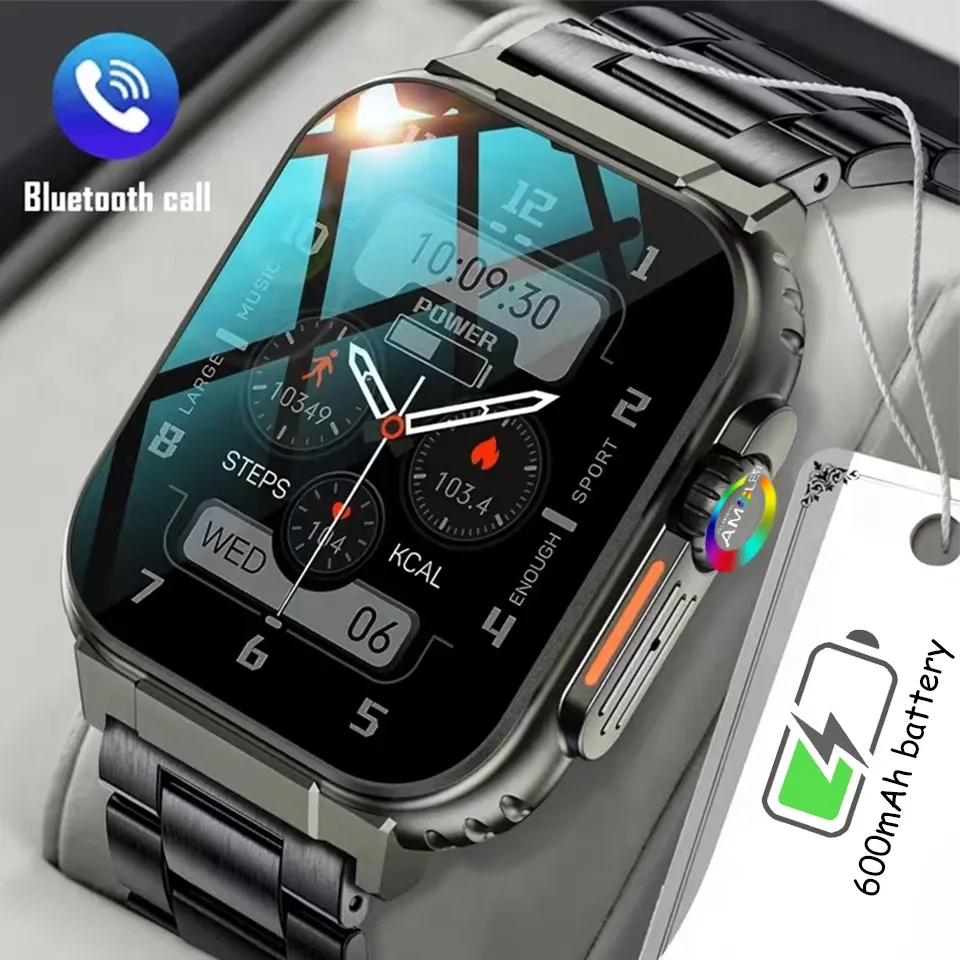 Смотреть военный корабль Amoled HD BT Call Mens Men Smart Watch Battery Battery 100+Sport Fitness Tracker Водонепроницаемые интеллектуальные часы для Huawei