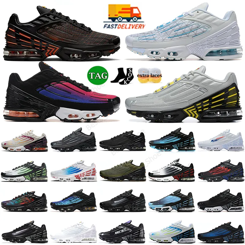 2024 Inställt TN Plus III Mens Women Running Shoes TN3 Designer Triple White Black 25th Anniversary Halloween Sports Sneakers Laser Blue Tnplus Outdoor TNS Big Size 12