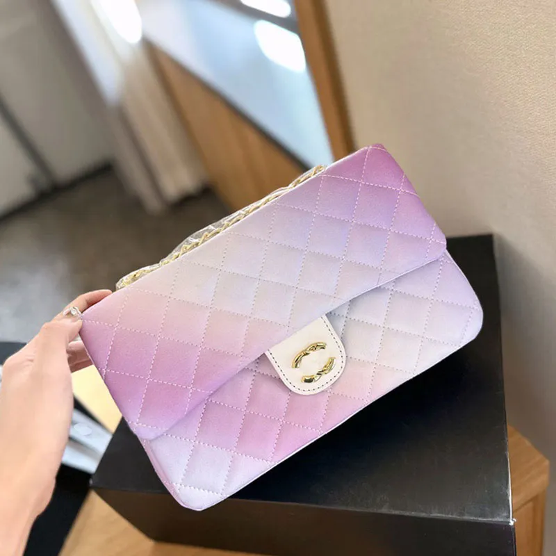 Fashion Gradient Color Crossbody Bag: Luxury Designer Genuine Leather Chain  Shoulder Bag CC Wallet for Women, Advanced Purple Handbag Mini Flip Stick 