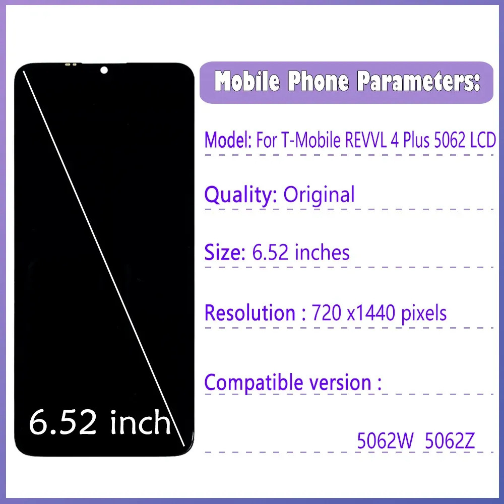 Origineel 6.52 "voor T-Mobile RevVL 4+ plus LCD Display Touch Screen Assemblage vervanging voor T-Mobile 5062W 5062Z Display