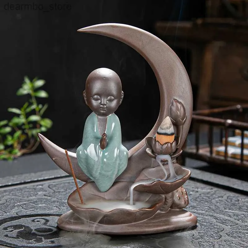 Arte e artigianato The Moon LOUT CENSER CENSER CENSER MASSILE IL BURNTO INCENSE DI INCENSO DI MONK BUDDHA Luciti decorazioni per la casa Desktop Ornament L49