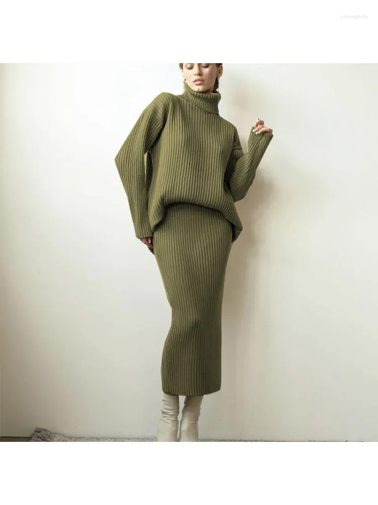 Work Dresses Sets For Women 2 Pieces Knit Sweater Women's Skirt Turtleneck Set Loose Pullover Two Piece
