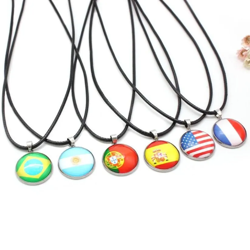 Colliers de pendentif 10 styles Football National Flags Chain Chain Leather Choker For Women Men Soccer Player Jewelry Gift200i