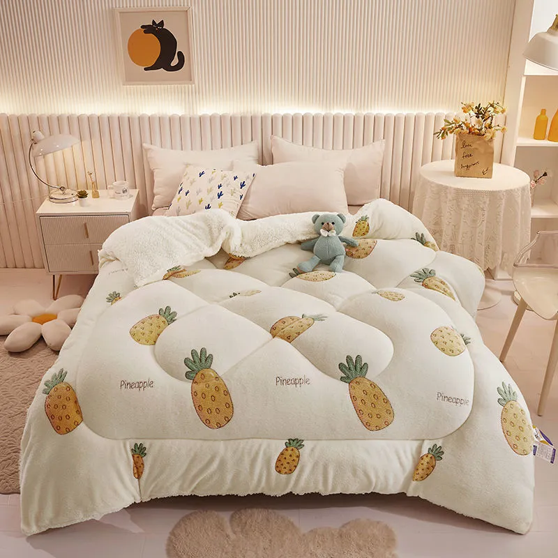 Lamb Cashmere Thickened Winter Quilt Double Duvet Comforter Flannel Winter Bedding Thick Raschel Blanket Nordic Double Bed Futon