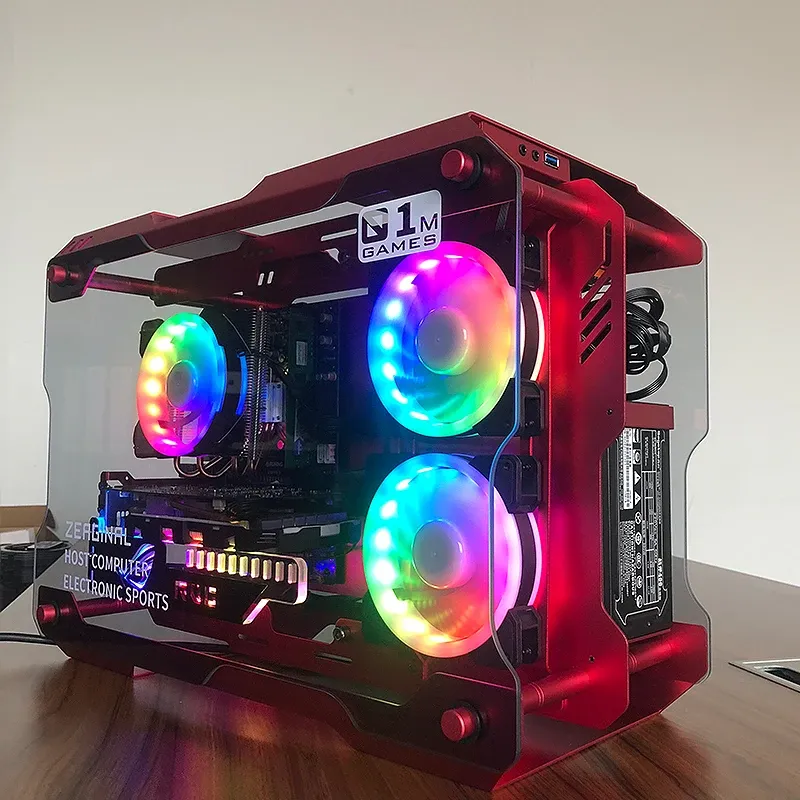 Towers MATX ITX Motherboard DIY Open Desktop Case USB3.0 Computer Gaming Case Hemted Glass Transparent med 3x120mm RGB Fan Cooling