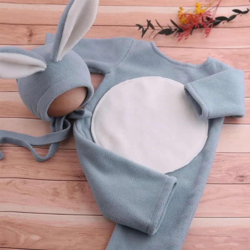 2Pcs Baby Hat Bodysuit Set Newborn Photography Props Costume Rabbit Hats Romper Jumpsuit Kit Infants Photo Dropshipping