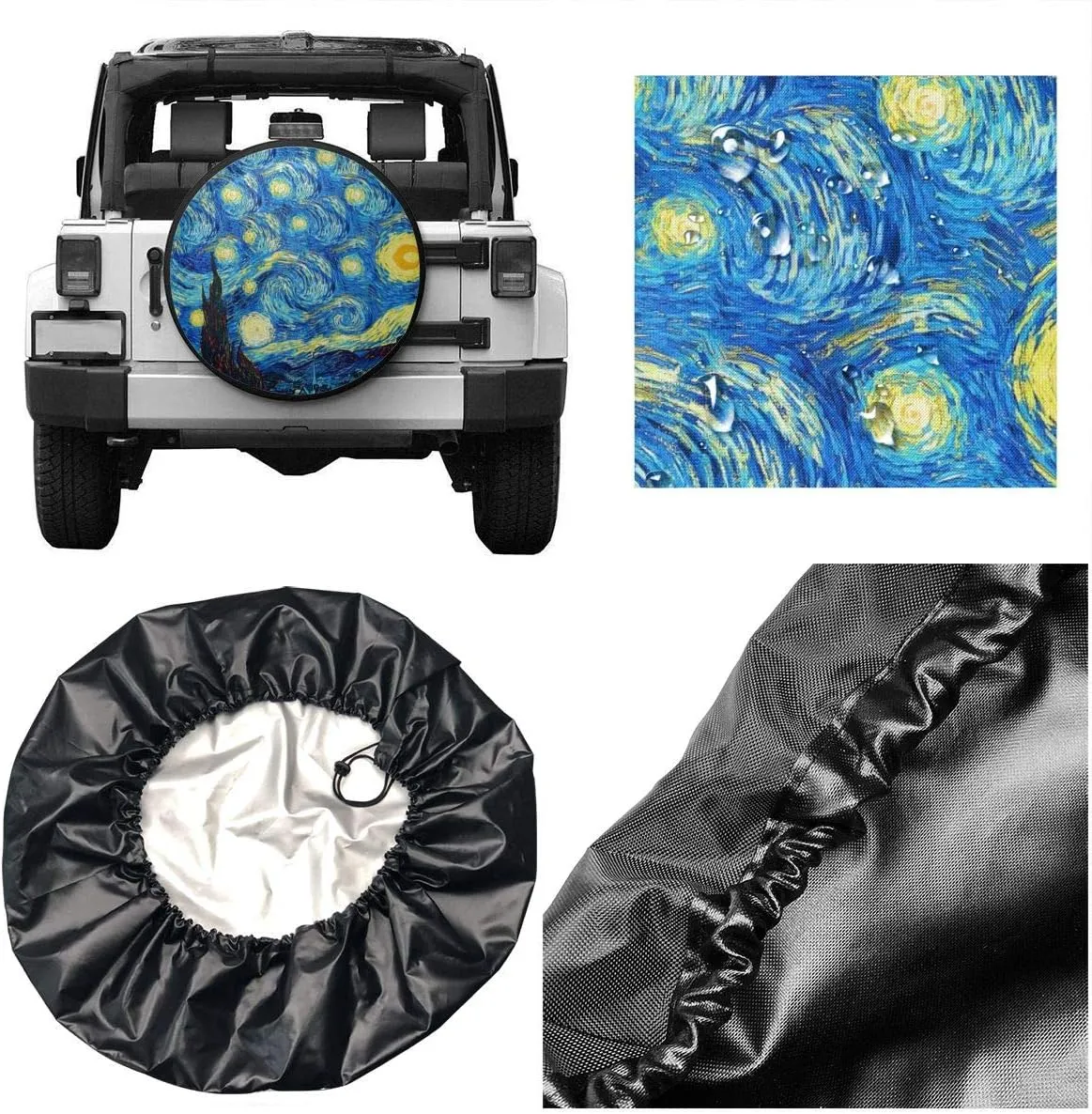 Couvercle de pneu de secours la nuit étoilée Van Gogh Couvercle de roue imperméable universel pour les diamètres de pneu de remorque SUV RV14 15 16 17 pouces