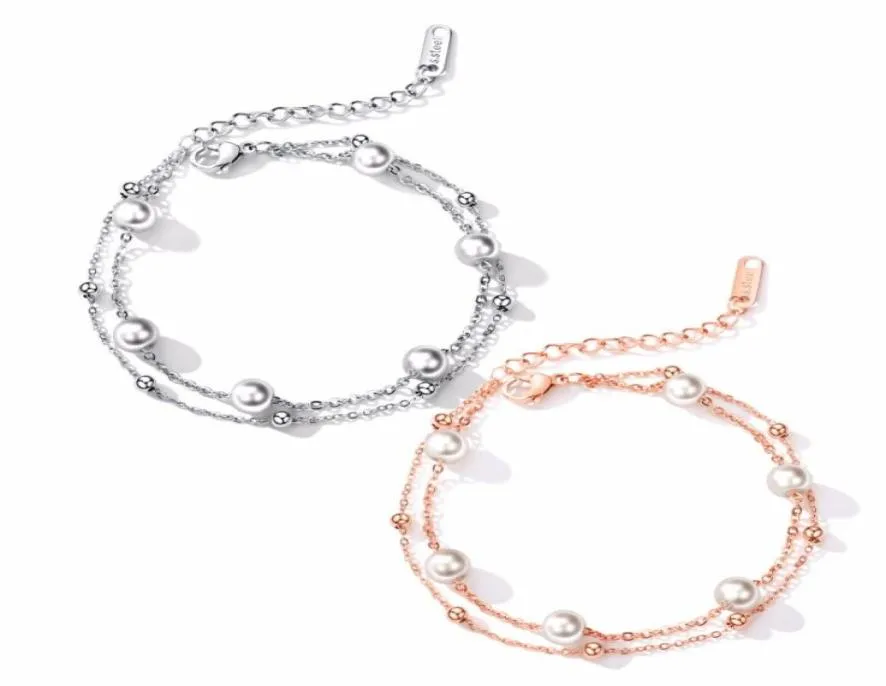 Dubbele laag parel bedel armbanden S925 Sterling18K rosé goud kleine verse designer sieraden voor vrouwen elegante Thanksgiving Day BRA5003400