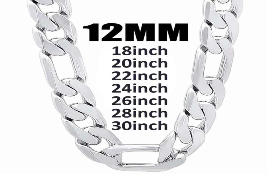 12 mm de largura 925 Silver Men Men Chain Chain Jóias Moda de 1830 polegadas Men039S Curb de alta qualidade Jewerly Gift FA9550579