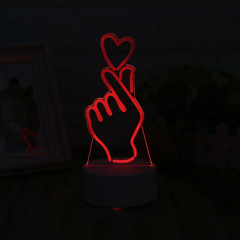 USB nouveauté 7 couleurs changeant le doigt coeur LED Lumière de nuit 3D lampe de table de bureau ho 40ja