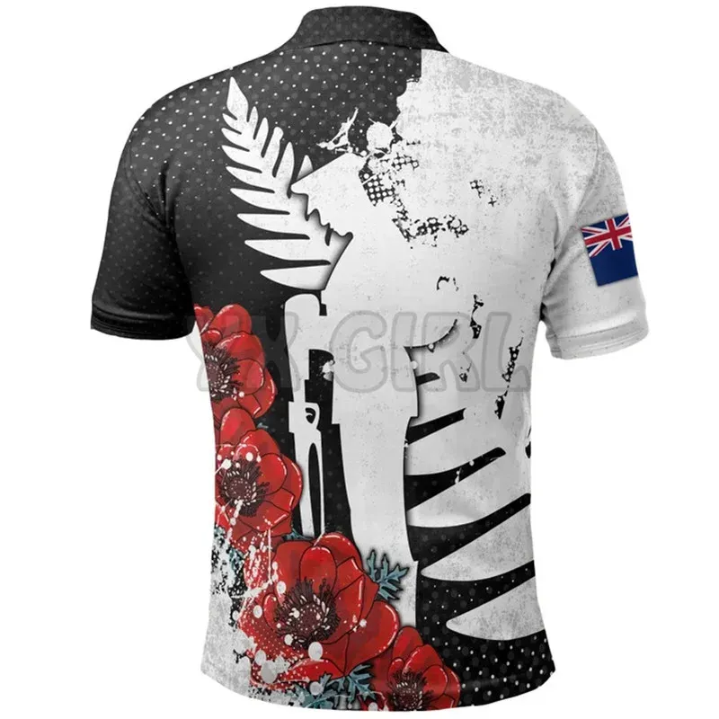 2024 Summer Shirts Women for Men Nya Zeeland Anzac Vi kommer att komma ihåg dem Polo -skjortor 3D Tryckt kortärmade T -skjortor Tops