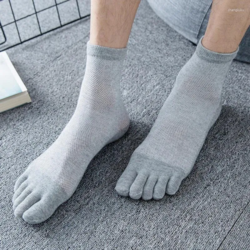 Men's Socks 5 Pairs Solid White Black Toe Spring Summer Thin Cotton Mesh Breathable Casual Short With Toes Man Five Finger Sox