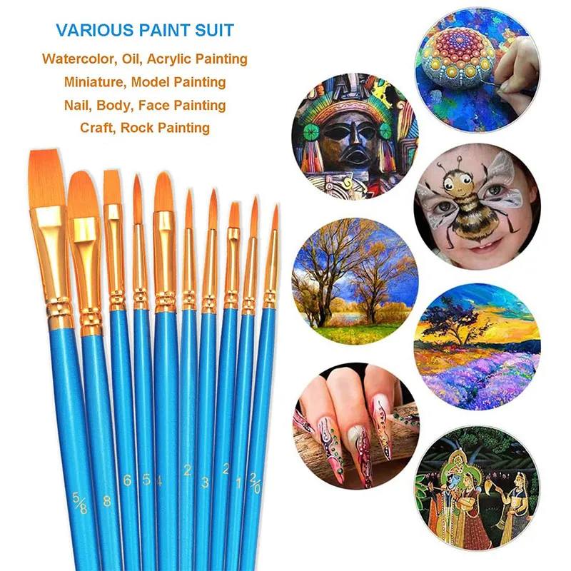 Paint Brushes Set Round-Pointed Tip Artist Paintbrushes for Acrylic Watercolor Oil Painting Face Body Nail Art Supplies